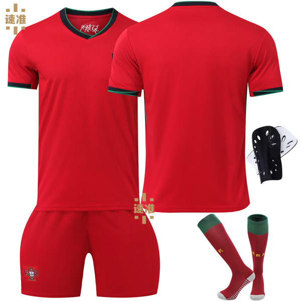 2024 EM-fotbollströja för Portugal, barnstorlek, set med tröja nr 7 Ronaldo och tröja nr 8 B Fee No size socks + protective gear 24 yards