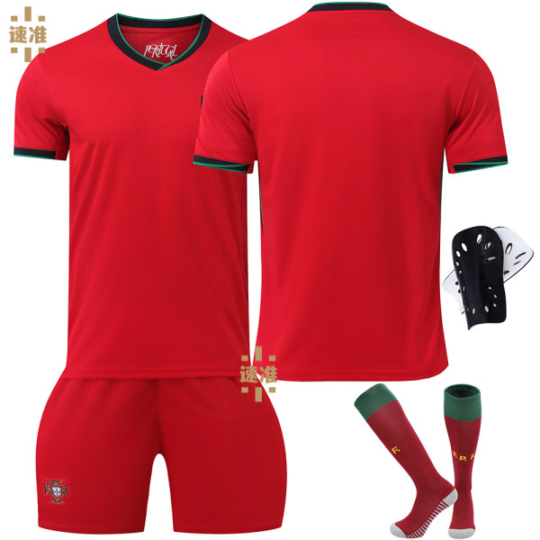 2024 EM Portugal fotbollströja set nr 7 Ronaldo tröja nr 8 B Fee tröja barnens korrekta version set No socks size 7 18 yards