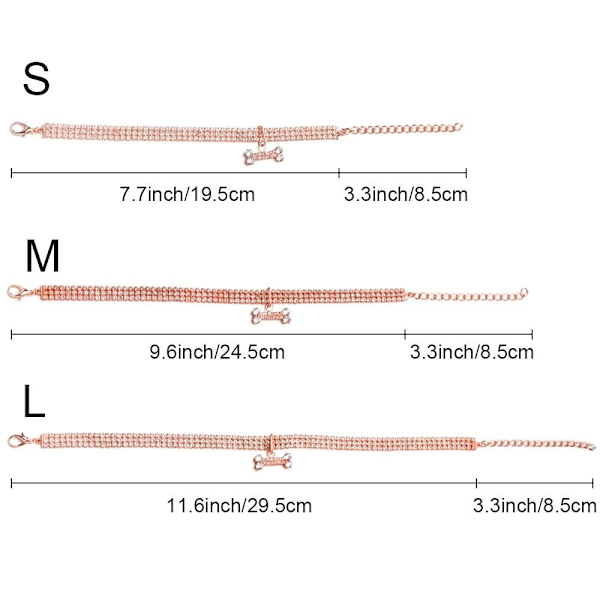 Halskæde til kæledyr Hund Zircon Bone Halskæde ROE GULD Rose Guld Rose Gold S