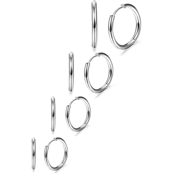 (Silver-ton) 4 par rostfritt stål Hoop örhängen Set