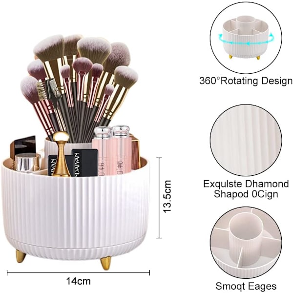 360° roterende makeup børsteholder kosmetikholder (hvid) White