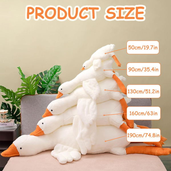 Jättiläinen iso valkoinen hanhi pehmolelu jättiläinen ankka nukke iso pehmoeläin pehmeä pehmo tyynyt tyyny lapsille tytöille vauva (50cm) valkoinen White 50 cm