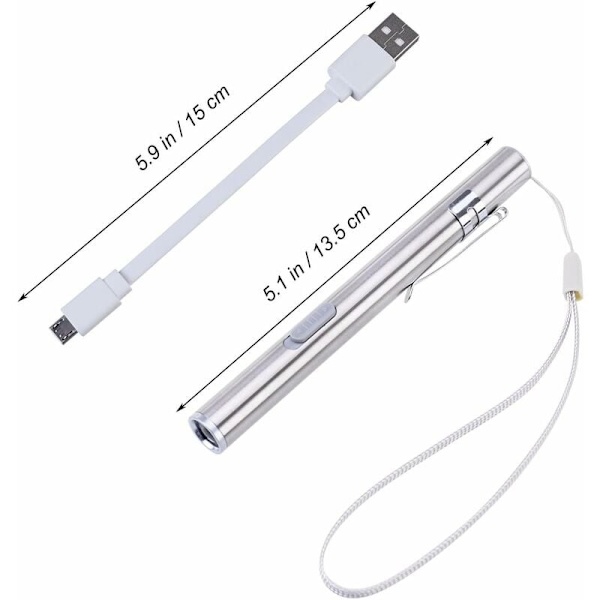 Sykepleierpennlys Medisinsk pennlys USB-oppladbar rustfritt stål LED-lommelykt Egnet for leger, studenter, leger