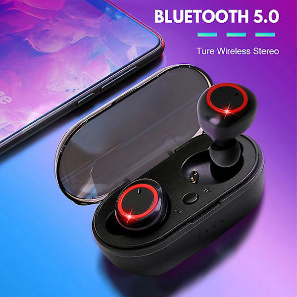 Bluetooth-hodetelefoner for iPhone Android Trådløse hodetelefoner Vanntette Black Red