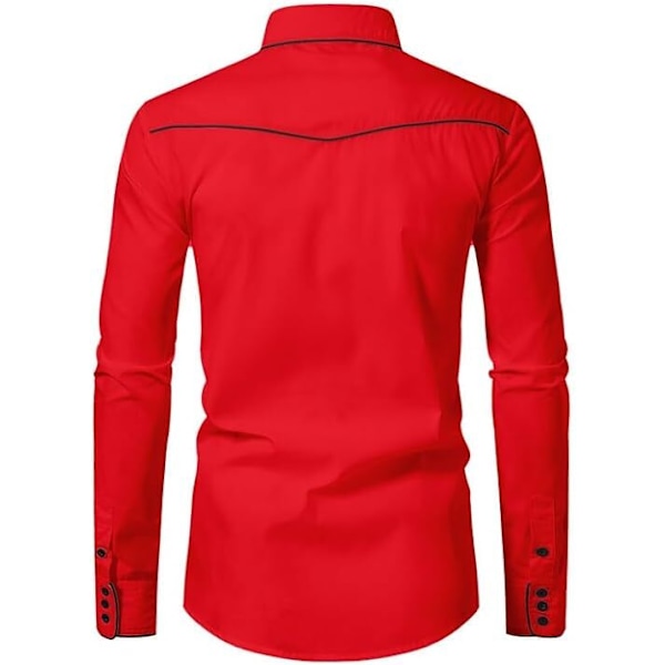 Herrar Western Cowboy Skjorta Mode Slank Passform Design Röd 1 Red 1 M