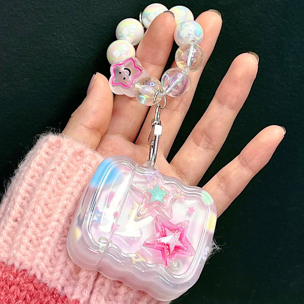 Söpö tähti Airpod 1、2 kotelo avaimenperällä yhteensopiva Kawaii Aesthetic Airpods 1、2 kotelon kanssa naisille tytölle