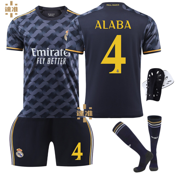 23-24 Real Madrid borta fotbollströja nr 7 Vinicius 5 Bellingham 10 Modric barn tröja set Size 4 Protective Gear with Socks M