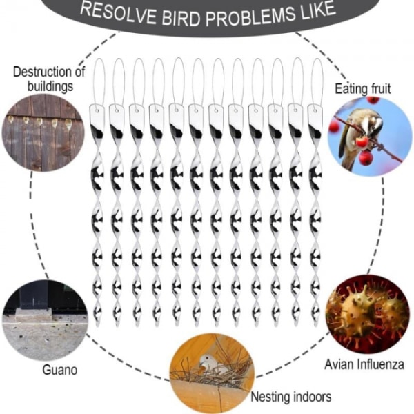 Reflekterende fugleskremsel, 12 fugleskremselskruer for balkong, anti-