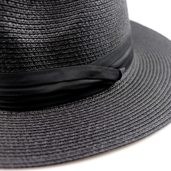 Dam Straw Panama Hat Fedora Strand Solhatt Bred Brätte Straw Rulla upp Hat UPF 50+ Fedora Svart Fedora Black One Size