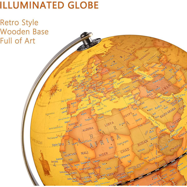 Lyste globe for barn med trebase, innebygd LED for opplyst nattvisning Antikk globe [LGL]