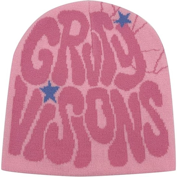 Hatt Intage Elastisk Vinter Stickad Hatt Vinter Varm Jacquard Hatt Hatt Y2K Hatt Web Hatt Skullies Hatt Web Hatt Hatt Baggy - Rosa