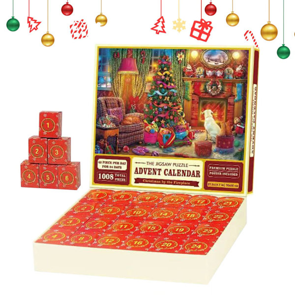 24 Dages Julekalender 1008 Brikker Julepuslespil Nedtælling Blind Box Legetøj C
