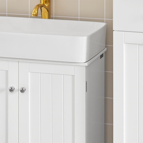 SoBuy tvättställsskåp, badrumsmöbler, med 2 dörrar, BZR18-W Wh White Sink cabinet (on wall)