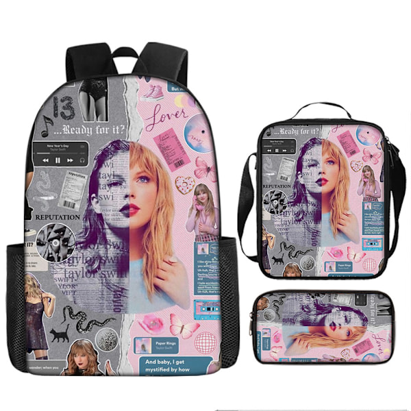 3-delt sett Taylor Swift Taylor Swift fan skolesekk med stor kapasitet student ryggsekk style 3