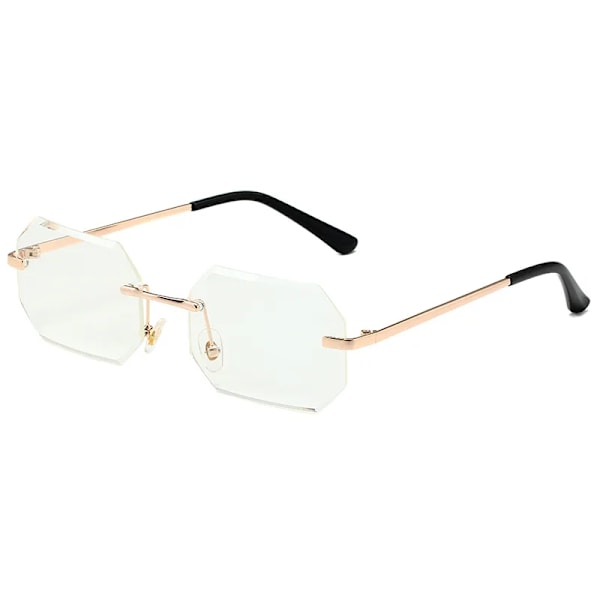 2024 Ottekant Solbriller Metalramme Gafas De Sol Trendy Diamantskåret Kant Rammeløse Solbriller Gold/Blue Pink Octagon Sunglasses