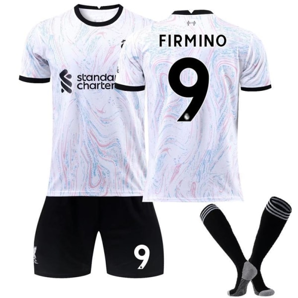 22-23 Liverpool borta 11 Salah grå och vit fotbollsdräkt nr 9 Firmino tröja med strumpor Size 9 with socks #22