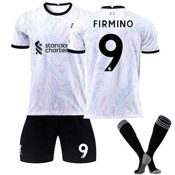 22-23 Liverpool vieras 11 Salah harmaa ja valkoinen jalkapalloasu puku nro 9 Firmino paita sukat No. 23 with socks + protective gear #22