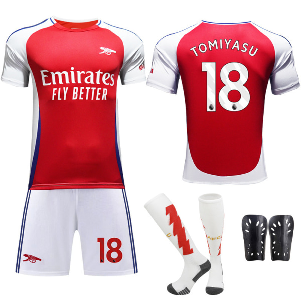 2024-25 Arsenal fotbollströja set tröja nr 7 Saka 9 Jesus 8 Odegaard röd Size 8 with socks + protective gear #28