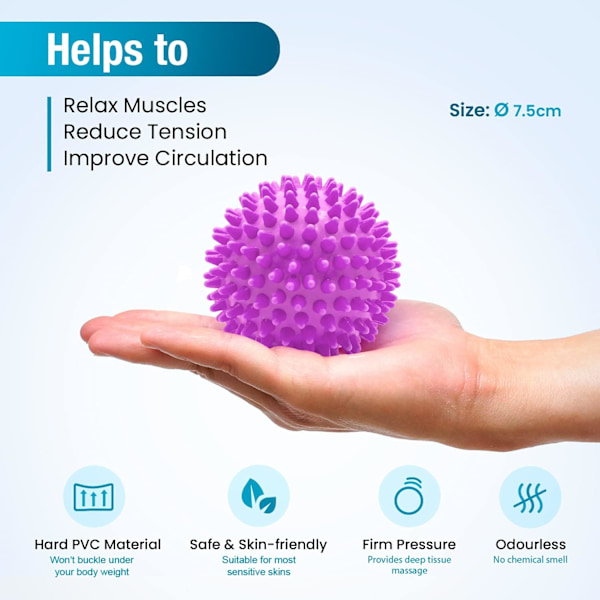 Hård spikad massageboll - Perfekt för plantar fasciit, triggerpunkter, djupvävnad, myofascial release - Designad för att lindra stress Set of 2 (Purple)