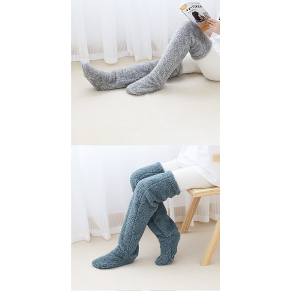 Teddy Legs Strumpor, Mysiga Strumpor, Över Knä Hög Fuzzy Plush Tofflor Strumpor, Varma Över Knä Skor, Fuzzy Ben, Långa Fuzzy Strumpor grey