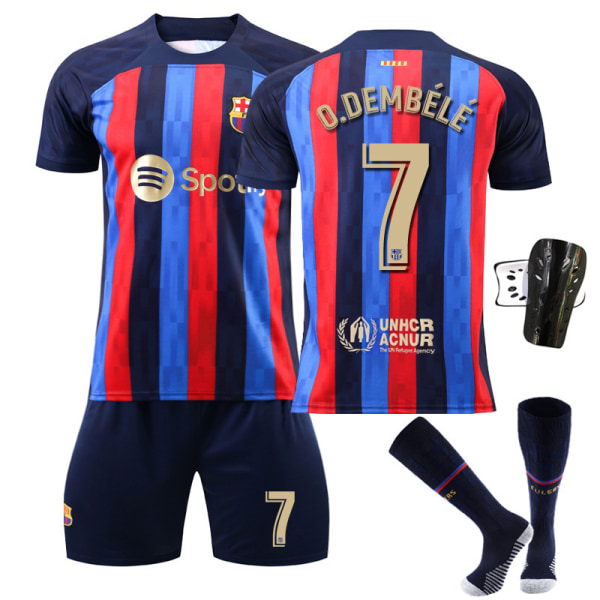 22-23 Barcelona hemma nr 10 Messi tröja nr 9 Lewandowski nr 8 Pedri 30 Gavi fotbollsdräkter set Size 7 with socks + protective gear #26