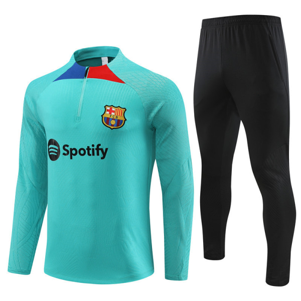 Sæson 23-24 Barcelona langærmet halv tracksuit til voksne fodbold uniform træningstøj langærmet dragt lyseblå light blue XXL