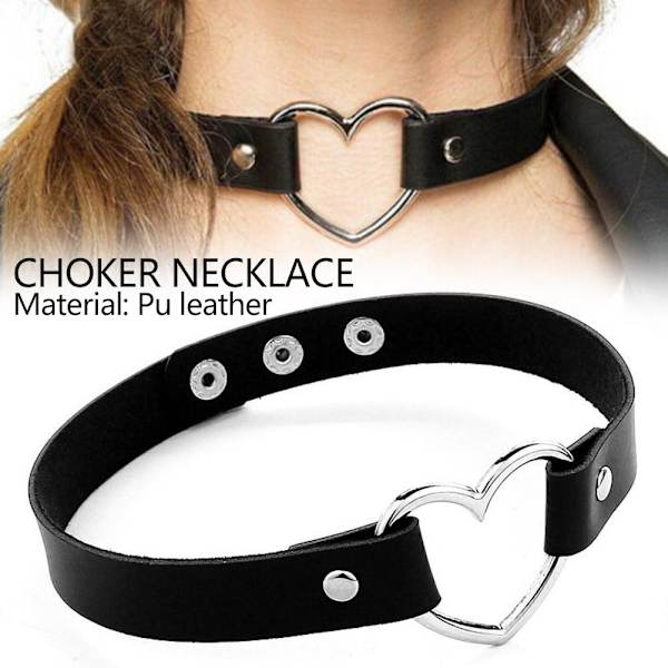 PU Læder Choker Halskæde Justerbar Hjertekæde Halsbånd Fik BlackC Circle