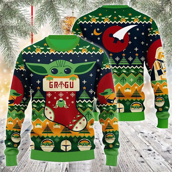 The Mandalorian ja Grogu Baby Yoda Ruma Ugly-neule 2024 Hyvää Joulua Miehet Pusero Syksy Talvi Tähtien sota Damtröja tyyli 3 style 3 4XL
