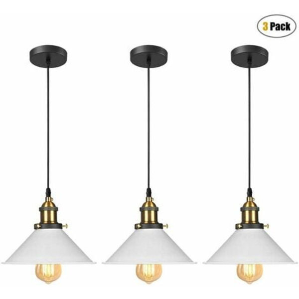 3x Retro taklampe industrielt design Edison taklampe E27 lysekrone metall taklampe, Ø 22cm, hvit