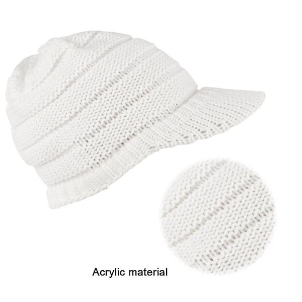 Vinterhue til kvinder, strikket hue med bred skygge, varm hue med visir White