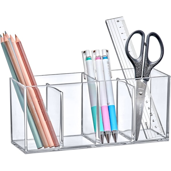 Akryl 4-rum Makeup Organizer, Klar Plast Makeup Penselholder, Badeværelsesskab Opbevaring til Makeup Pensler, Øjenbrynsblyanter