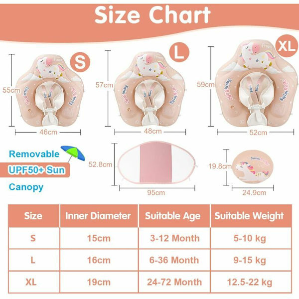 Vauva, vauva, vauva irrotettavalla vauvalla, lasten uimarengas, vauva 6-36 kuukaudelle, (S pink) S pp