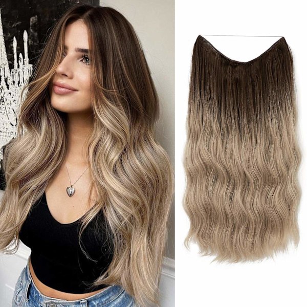 Halo Hår Extensions Usynlig Tråd Bølgete Krøllete Langt Syntetisk Hår For Kvinner Justerbart Hodebånd - Perfekt 8TT 8TT 8TT16 16 inches