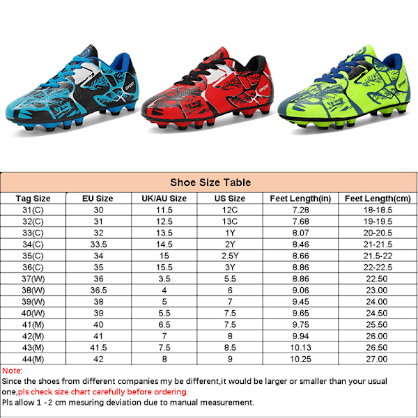 Barn Tonåring Fotbollsskor Spikes Skor Fotboll Träning Sneaker Grön 43 Blå Blå 35