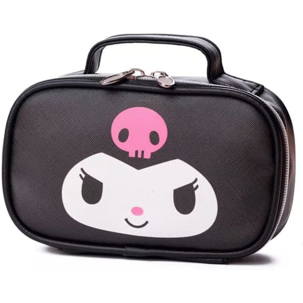 Kawaii Kuromi-väska, Kuromi sminkväska, söt tecknad kosmetisk väska, miniresväska för toalettartiklar, vattentät återanvändbar konstläder (svart)