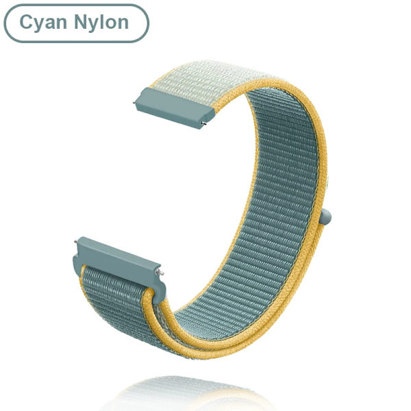Nya 18 mm 20 mm 22 mm remmar för Garmin Venu 2S Armband Vivoactive 3 4S 4 Forerunner 245 645 Galaxy Watch 4 Classic 42 46 mm Cyan Nylon Cyan Nylon 20mm