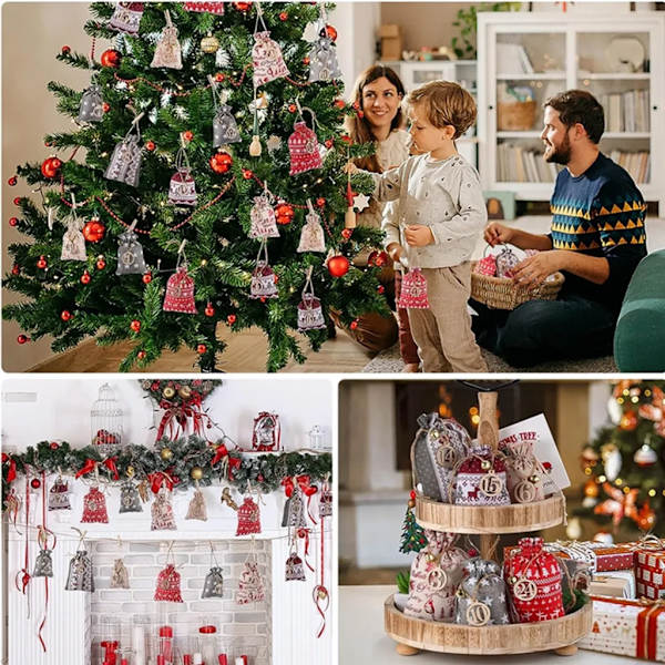 24 Julekalenderposer, Julekalender til at fylde, DIY Julegaveposer, Julegavekalender Håndværkssæt, stofpose