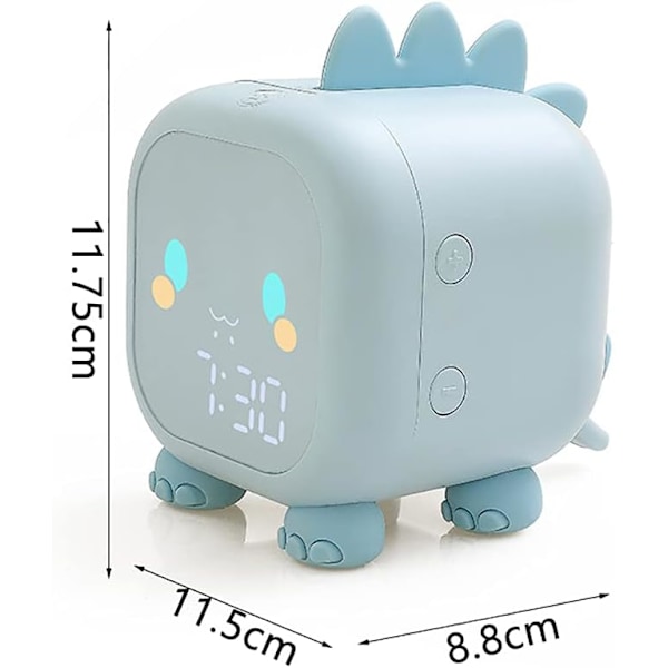 Barnklocka Söt Dinosaurie Digital Väckarklocka med USB-Laddning, Automatisk Tid, Datum, Temperaturvisning, Sänglampa med Snooze