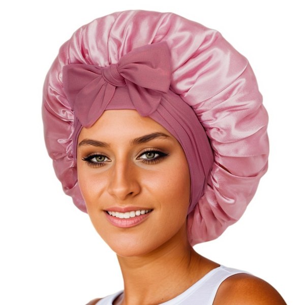 Satiini Bonnet - Silkkibonetti Unelle - Kaksoiskerroksinen Satiinivuori - Hiussuoja Nauhalla - Naisille - Luonnollisille Kiharille Light Bean Sand