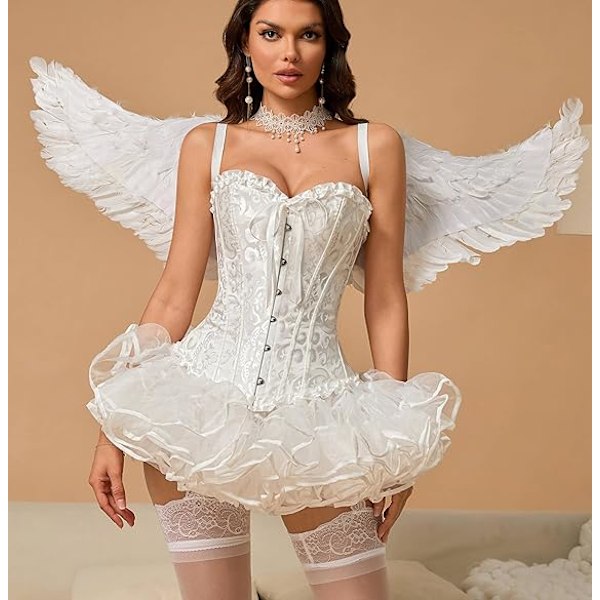Korsett Toppar för Kvinnor, Bustier Shapewear Underkläder, Spets Midja Push Up Bodysuit Vit White M
