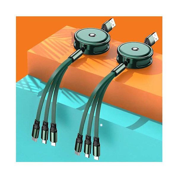 3 i 1 Retractible opladningskabel Oplader til Iphone Type-c Micro USB--grøn