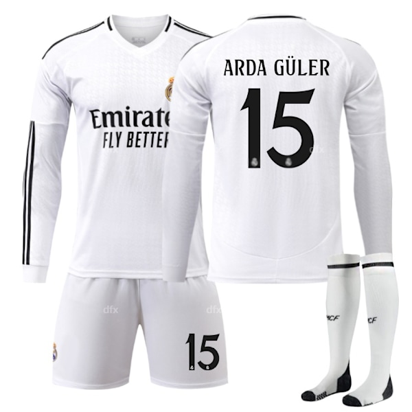 Real Madrid Barn Hemmadräkt 2024-2025 Höst & Vinter Nr 15 Strumpor S ARDA GULER Nr 5 Strumpor + Skydd No 5 socks + Guard S