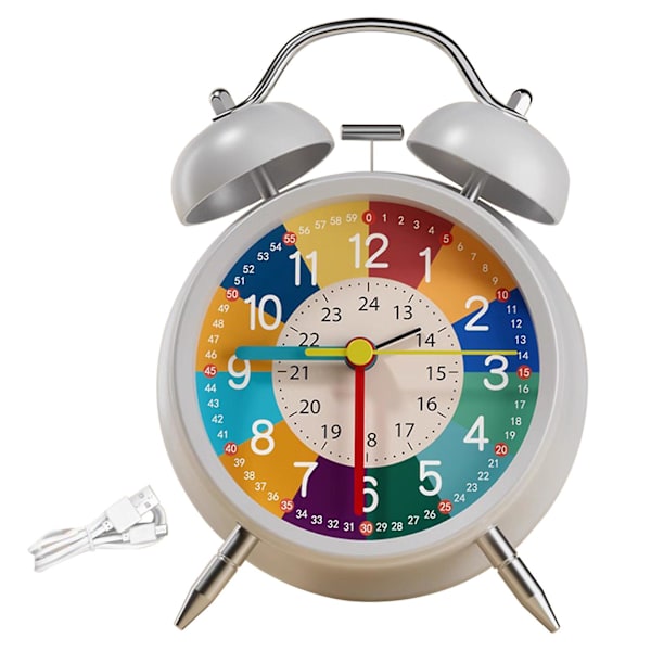 Barnealarmklokke, analog alarmklokke, ingen tikking, læringsalarmklokke, barnekvartsalarmklokke D