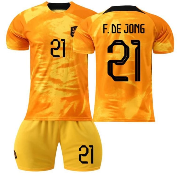 22-23 Nederländerna hemma orange nr 4 Van Dijk 10 Memphis 21 De Jong fotbollsuniform set VM-tröja 2223 Netherlands Home No. 21 #24