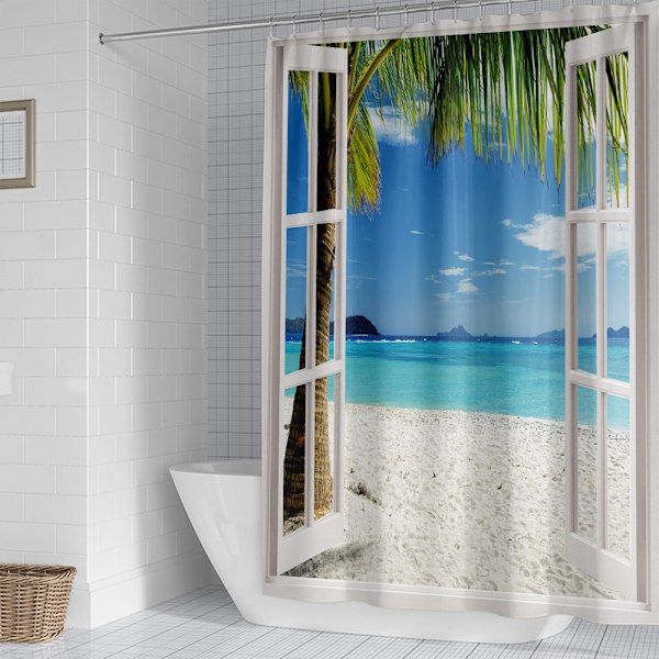 Duschdraperi 200 x 230 cm, strandduschdraperi, tryckt poly