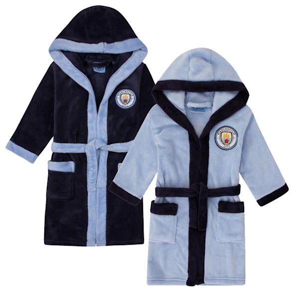 Manchester City Drenge Morgenkåbe Morgenkåbe Hætte Fleece Børn OFFICIAL Fodbold