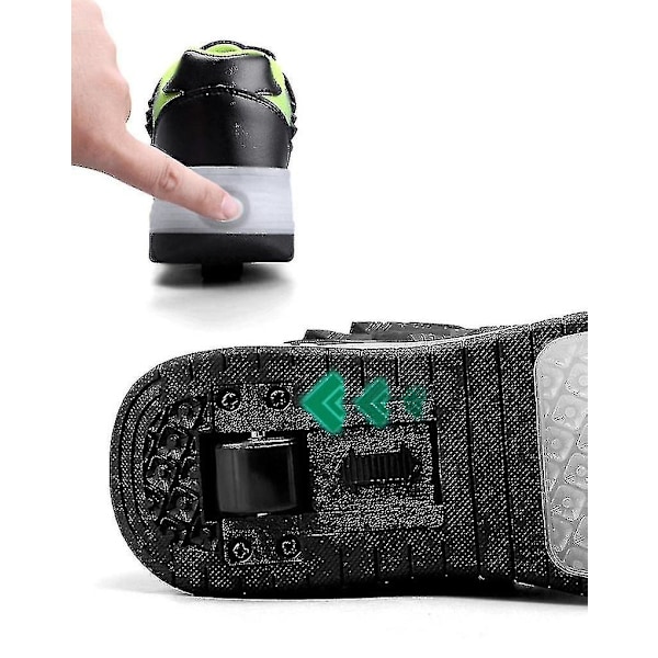 Lasten rullaluistimet Kengät 2 pyörää Lasten Deform Sneakers Ulkoilulajit Muodonmuutos Parkour Karkaaminen Pojat Tytöt Nuoret Lahja Tummanvihreä Dark green 33