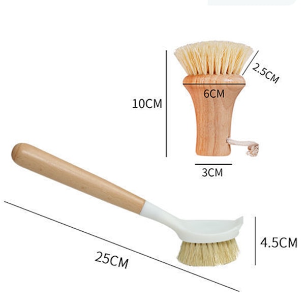 2 kpl astianpesua harjaa bambukahvalla, sisäänrakennettu kaavin Skillet Brush+Pan Brush
