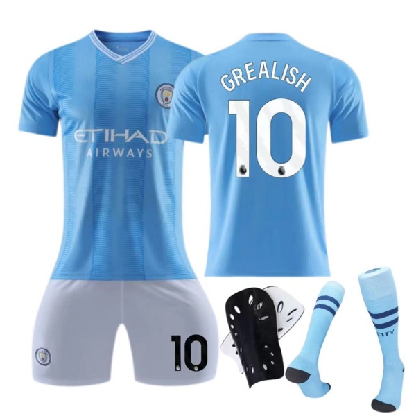 23-24 Manchester City hjemmebanetrøje nr. 9 Haaland dragt børns voksen sports fodbolduniform No. 10 socks + protective gear 26