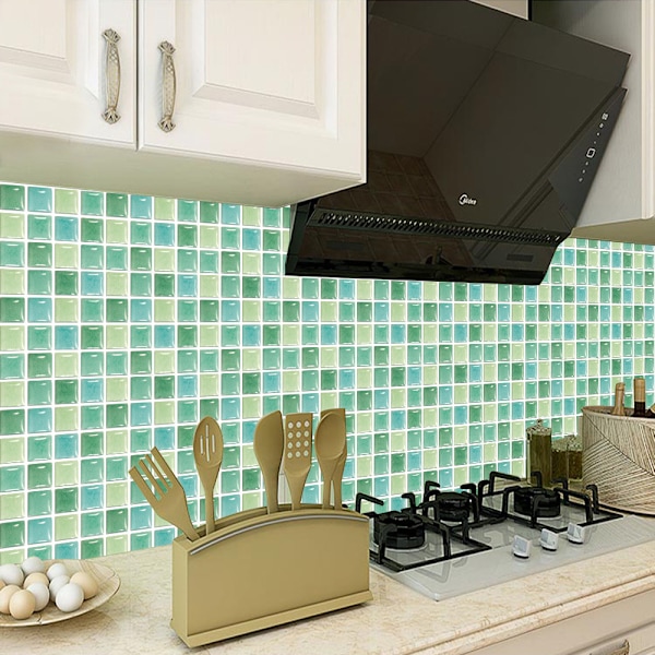 3D mosaiikkilaatta tiili tarrat taustakuva kylpyhuoneen seinäkoriste vihreä Green 90 Pieces